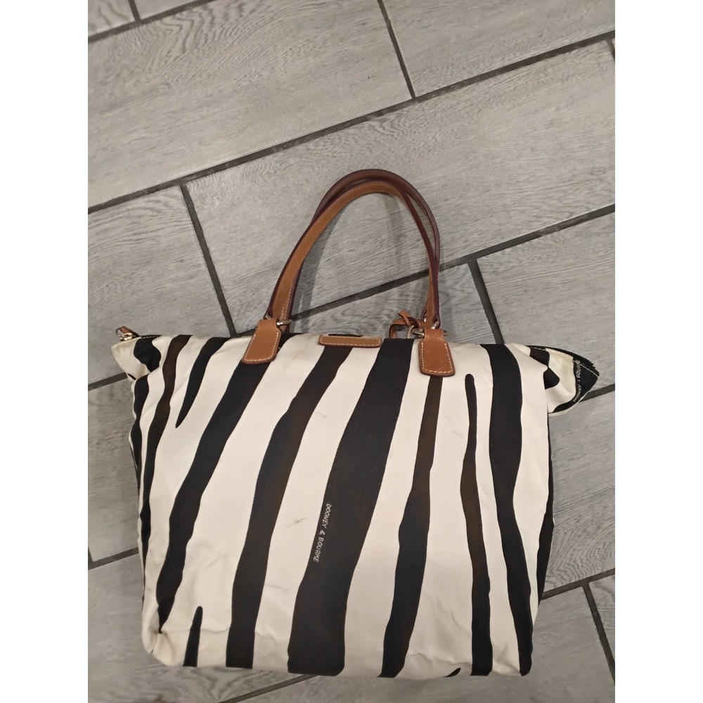 Dooney & Bourke Zebra Print Nylon‎ Tote Bag Black White Leather Trim K9017979